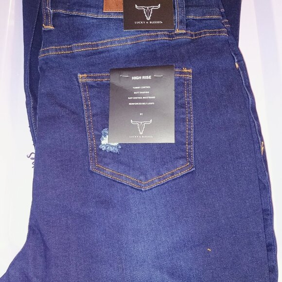 Lucky and Blessed Jeans High Rise Distressed frayed hem Extreme Flare Size 18 je - Picture 3 of 5